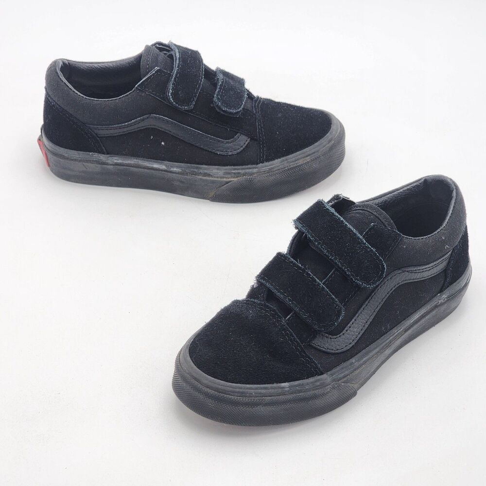 Vans Kids Old Skool V Shoe Sidestripe Velcro Sneakers Black Little Kid's Size 1